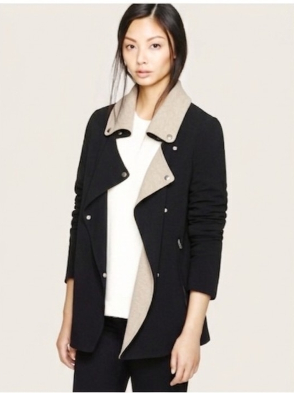 Wilfred Aritzia Mayet Two-Tone Moto Jacket - Rare Beige Collar S Biker Edgy Y2K